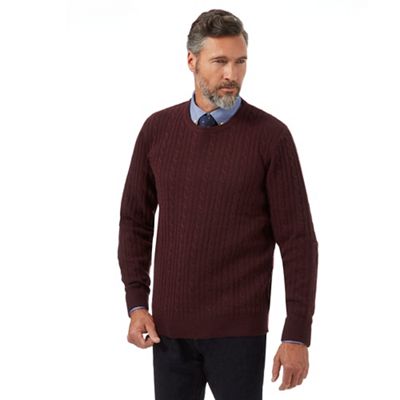 Hammond & Co. by Patrick Grant Big and tall dark red lambswool rich cable knit jumper